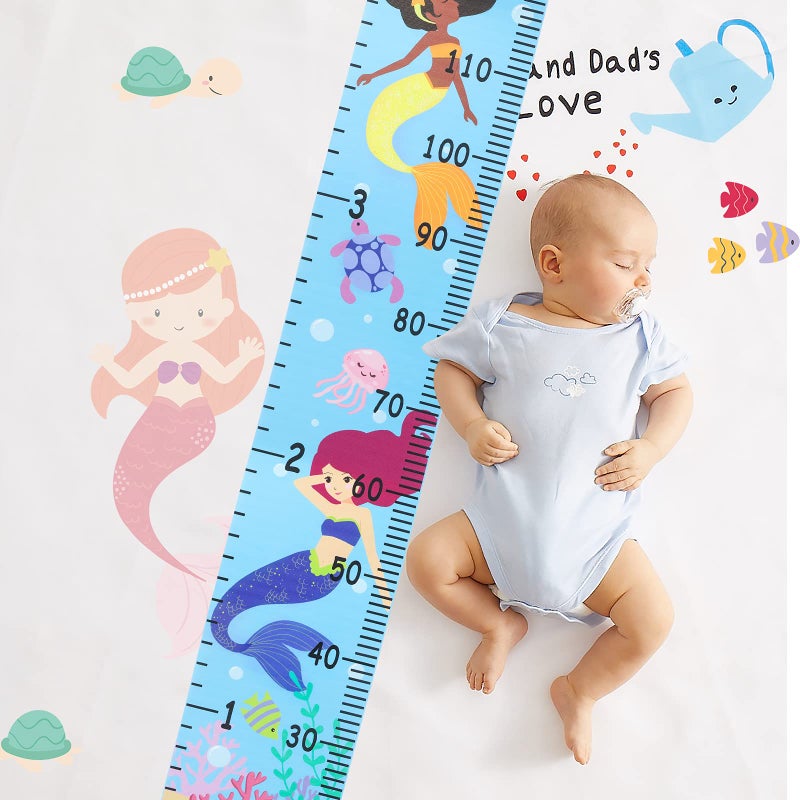 HIFOT Kids Growth Chart Height Measuring Chart, Mermaid Canvas Wall Hanging Rulers for Baby Children Girls Bedroom Decor 74.8''* 7.87'' - Image 5